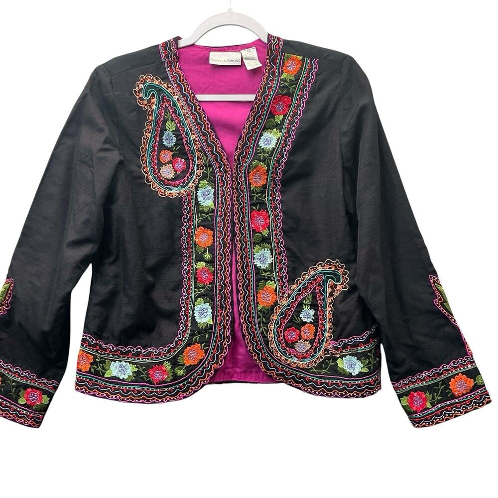 Drapers and Damons Open Front Embroidered Beads Spring Floral Sz. S